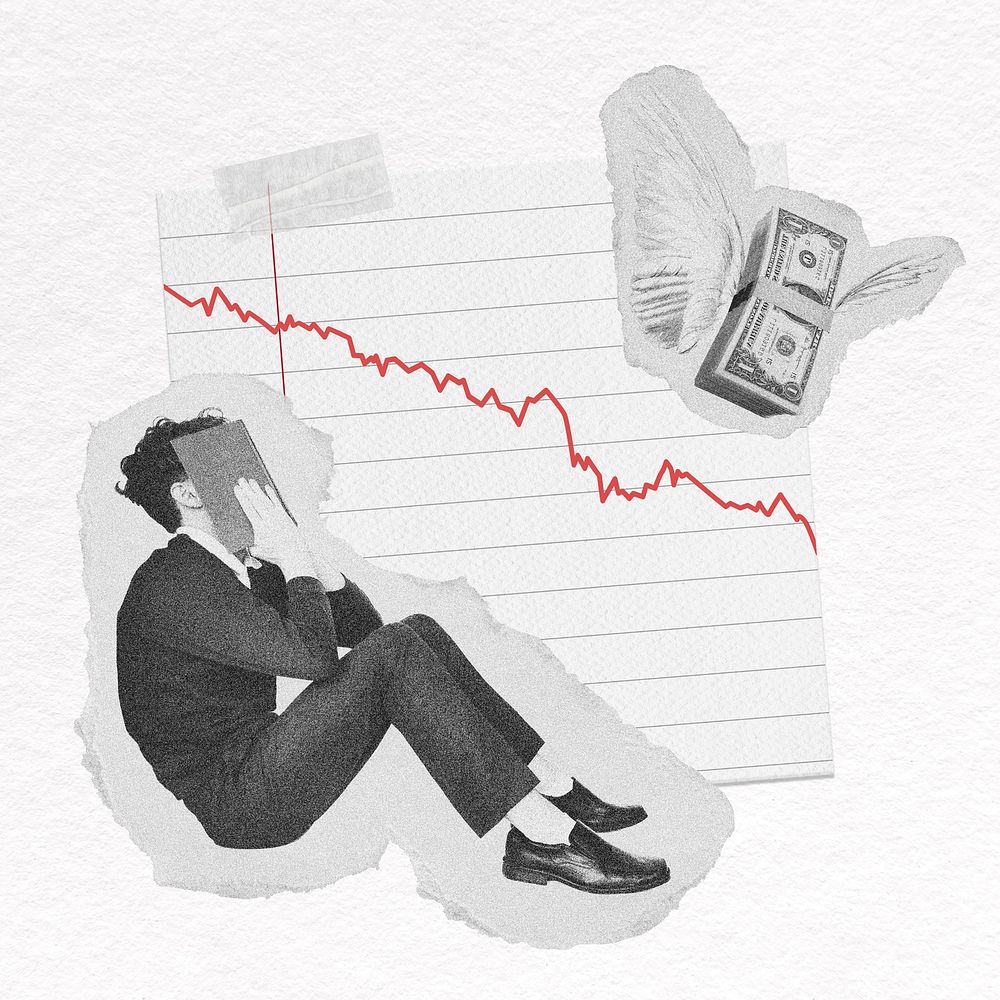 Man depressed stock crash, bear market concept psd