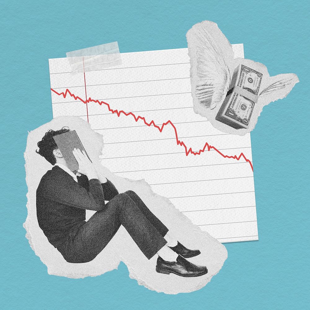 Man depressed stock crash, bear market concept psd