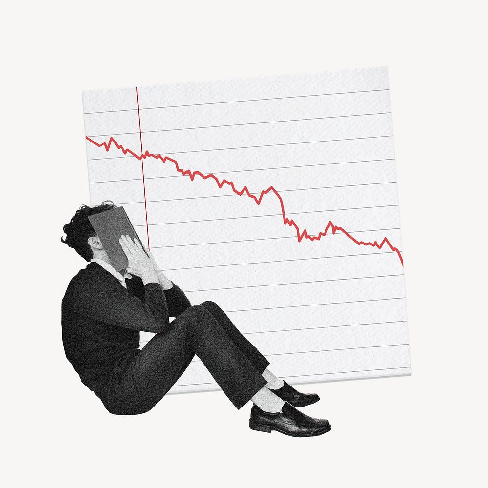 Man depressed stock crash, bear market concept vector