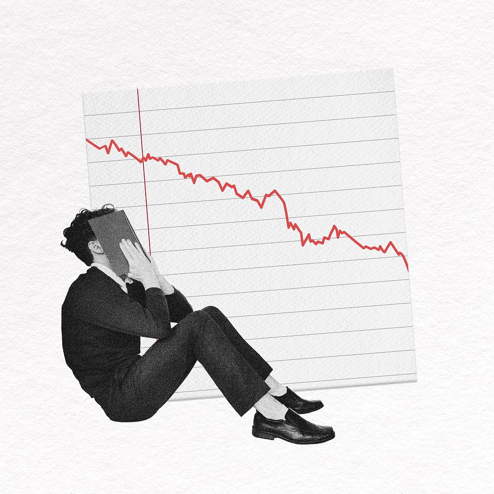 Man depressed stock crash, bear market concept psd