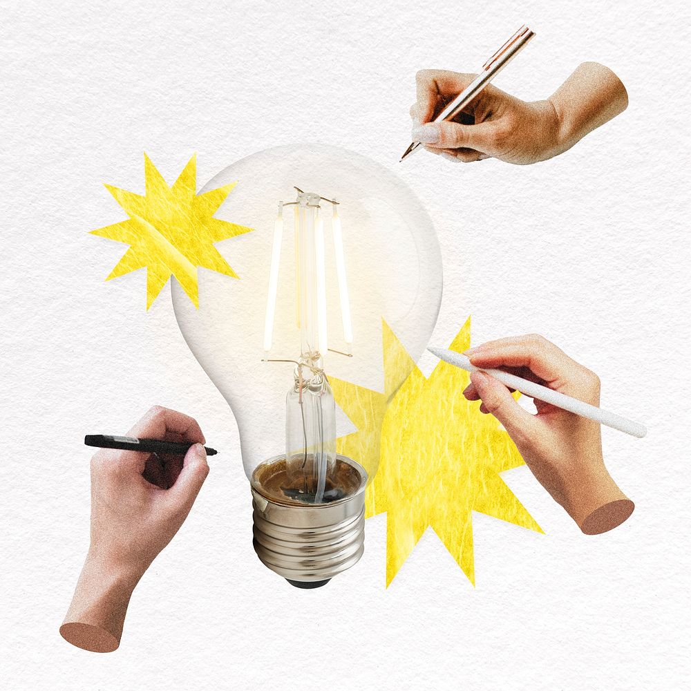 Hand writing on light bulb, idea brainstorming concept psd