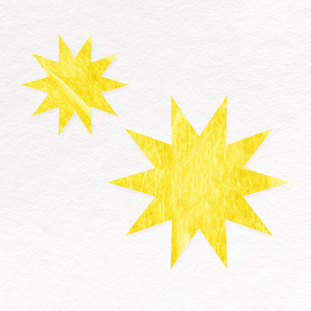 Yellow sparkling star shape, paper collage element psd