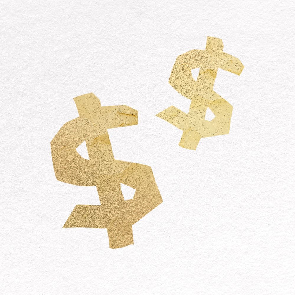 US dollar sign shape, paper collage element psd