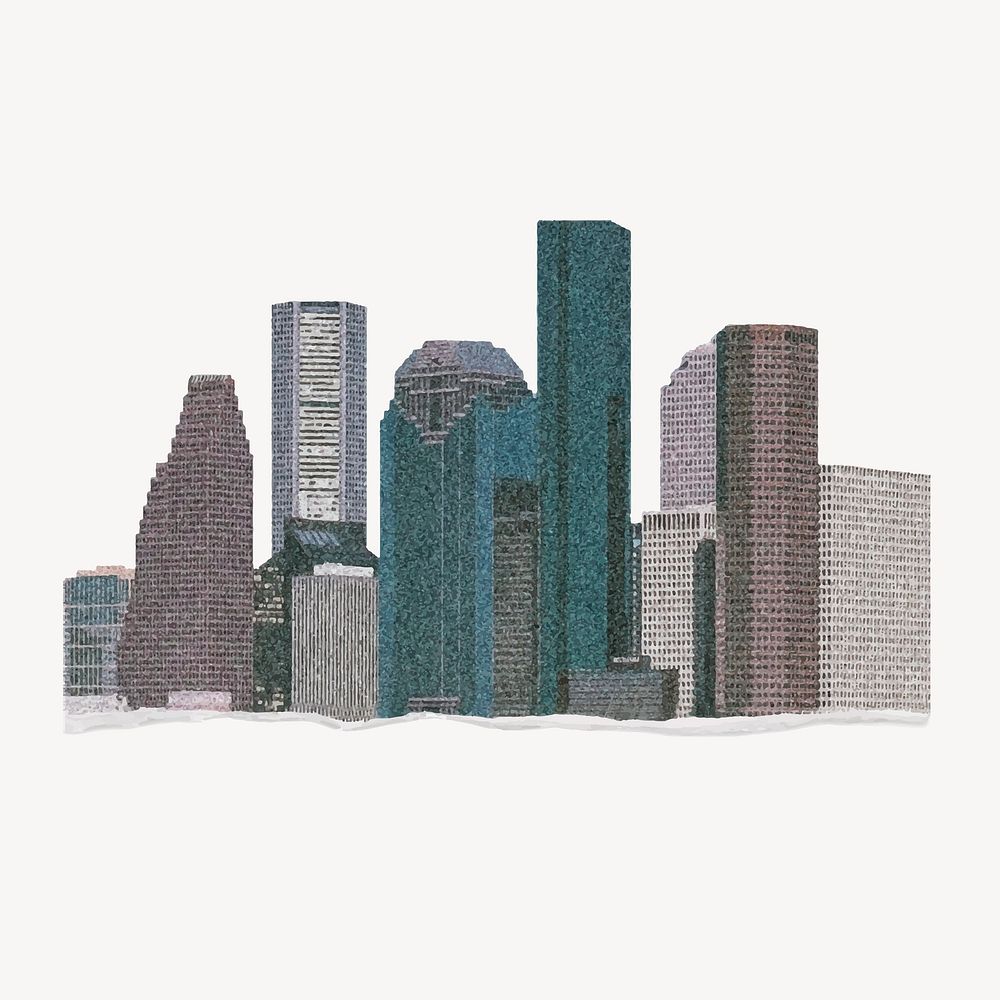 City with skyscrapers ripped paper collage element vector