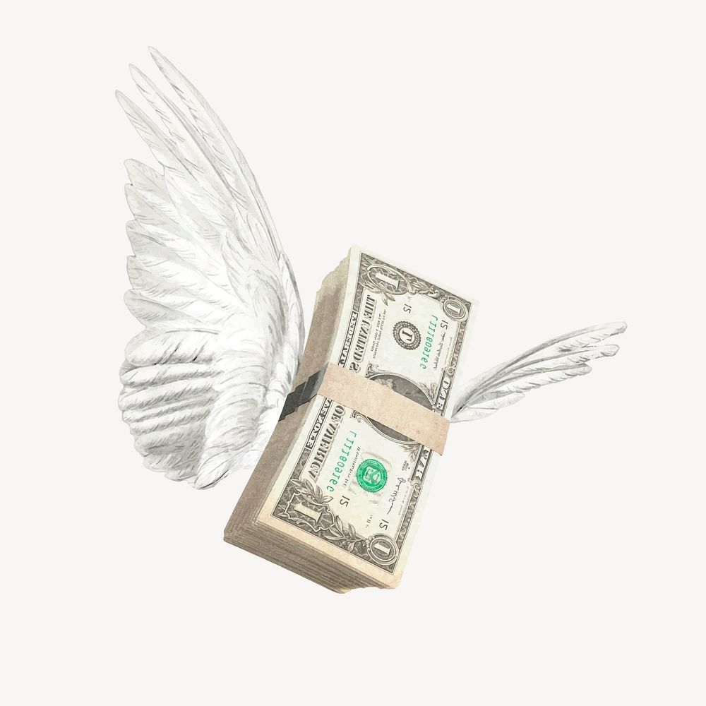 Flying dollar bills with wings, inflation collage element vector