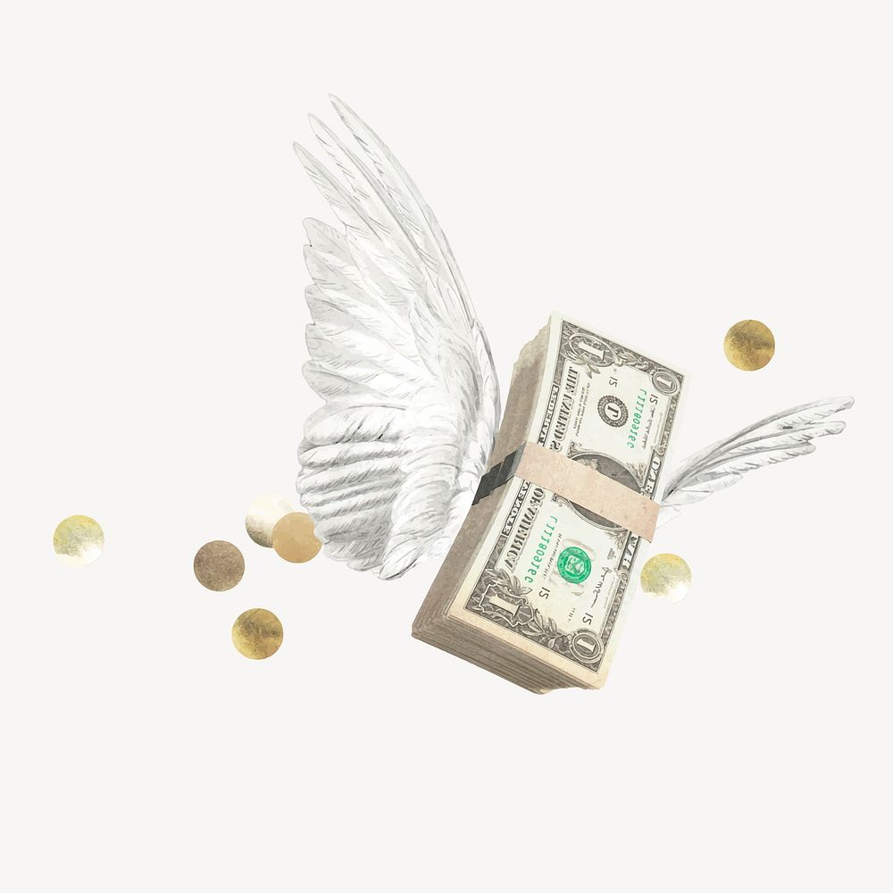 Flying dollar bills with wings, inflation collage element vector