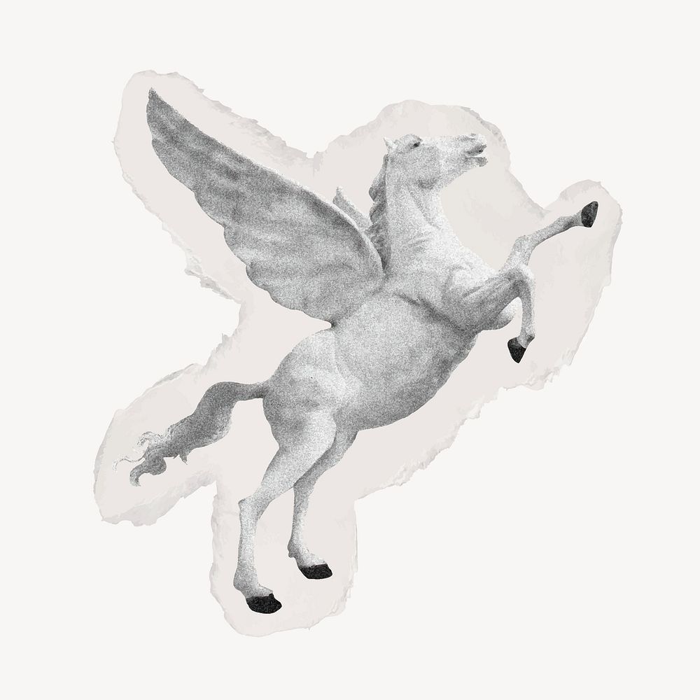 White unicorn illustration on ripped paper collage element vector