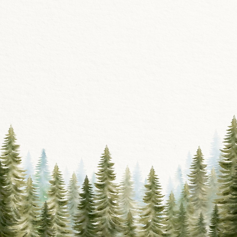 Watercolor nature background, pine forest border