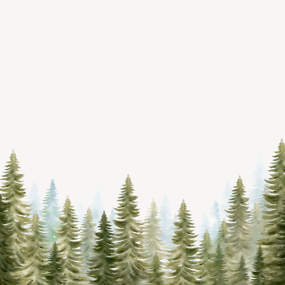 Green forest, watercolor nature border clipart vector