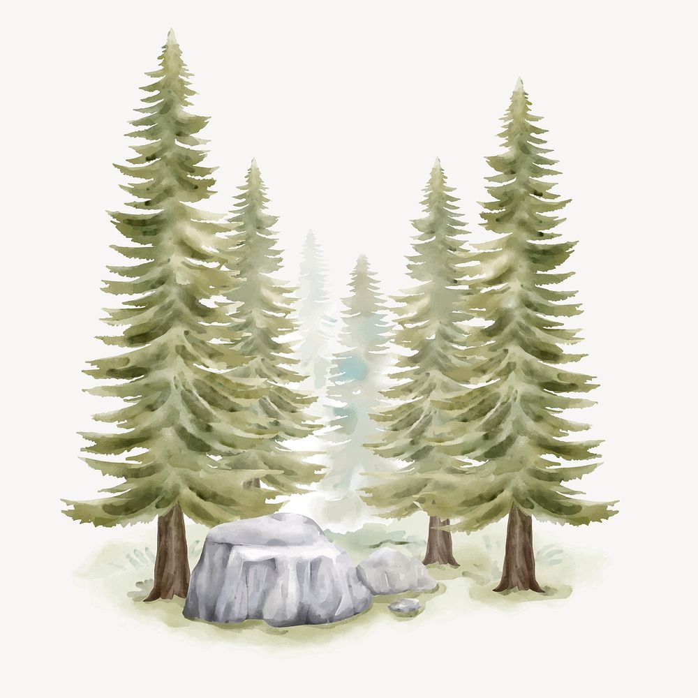 Watercolor green forest, nature clipart vector
