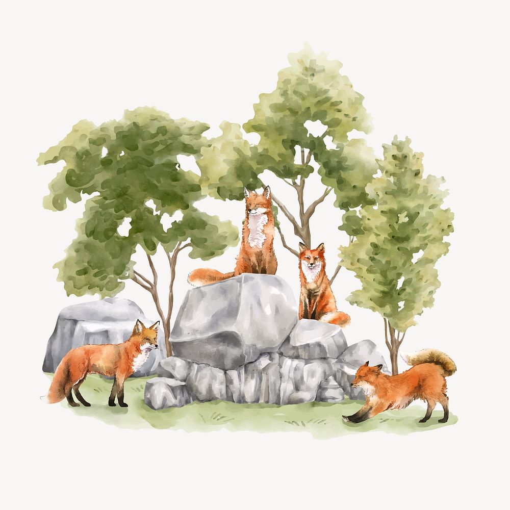 Skulk of fox, watercolor collage element, nature illustration vector