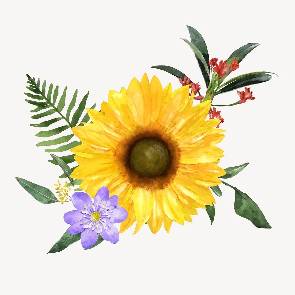 Watercolor sunflower, spring collage element vector
