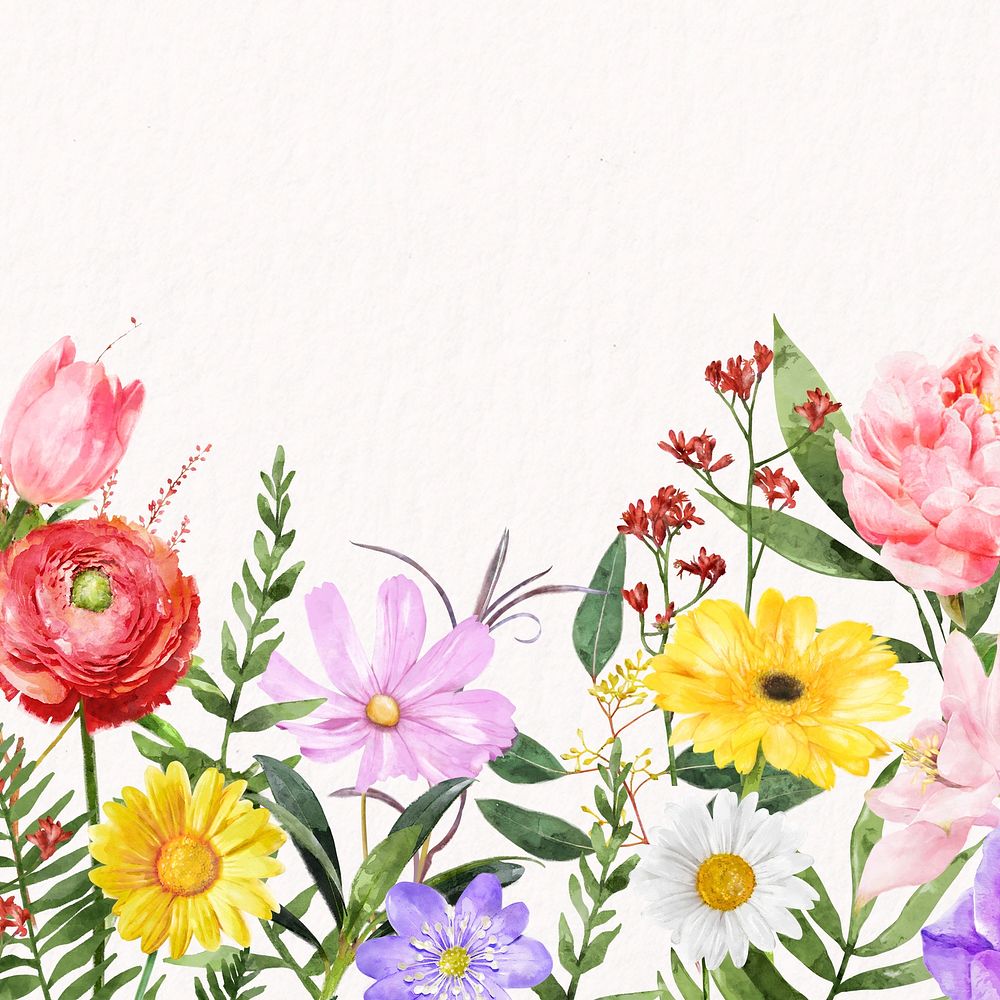 Spring flower background, watercolor nature collage element psd