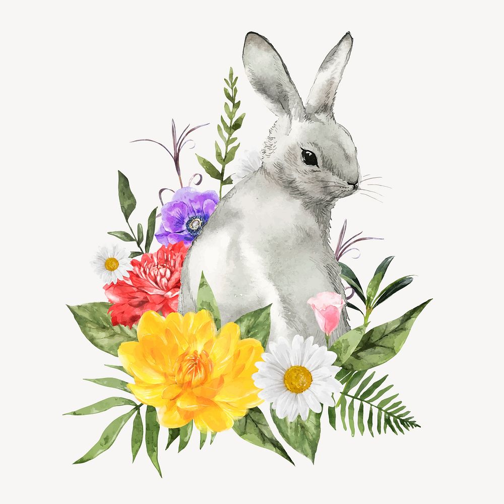 Watercolor Easter rabbit, spring collage element vector