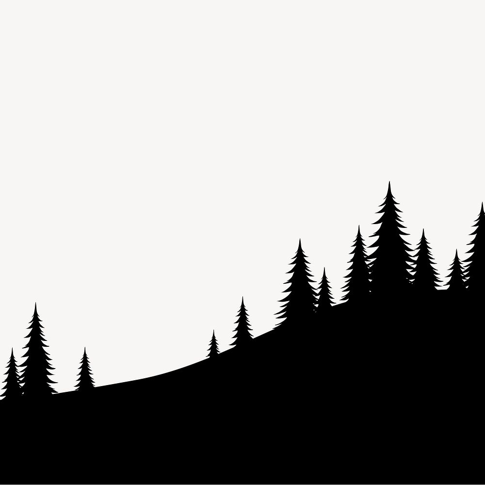 Silhouette nature background, pine forest on hill illustration