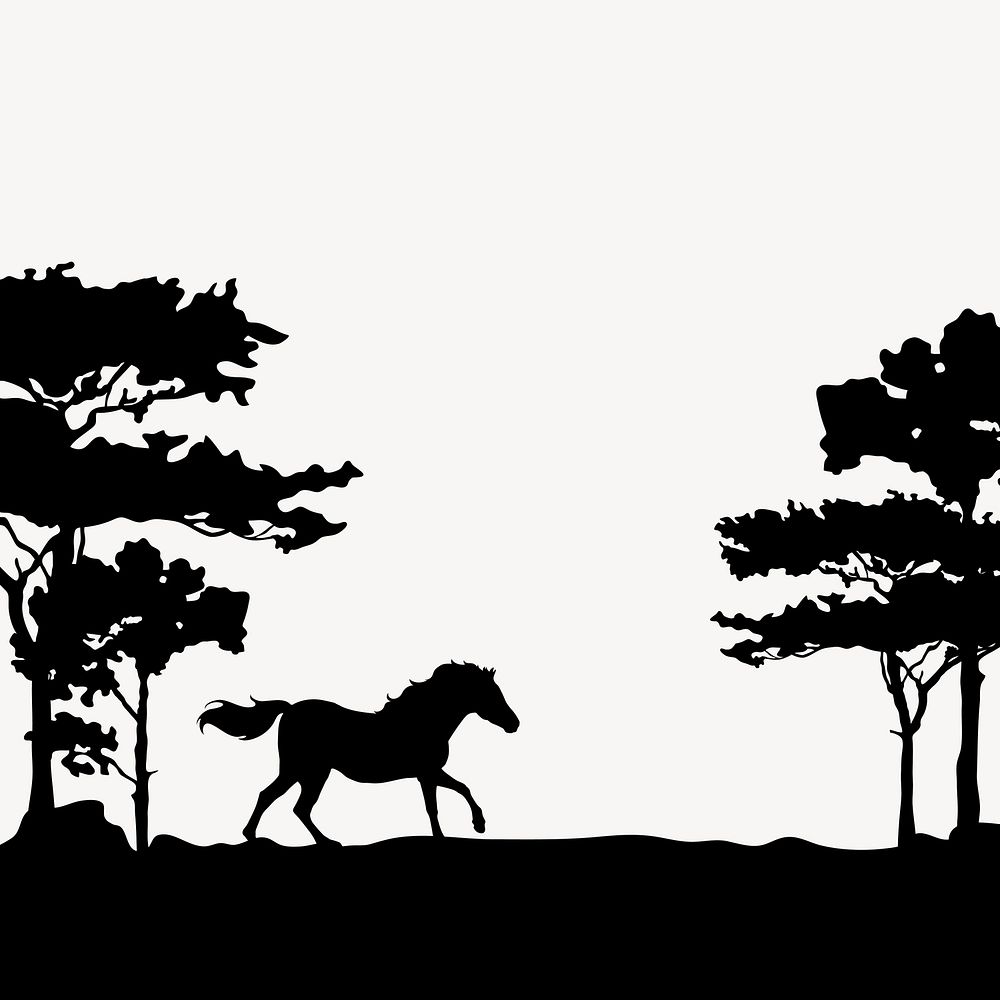 Horse in nature, silhouette background illustration