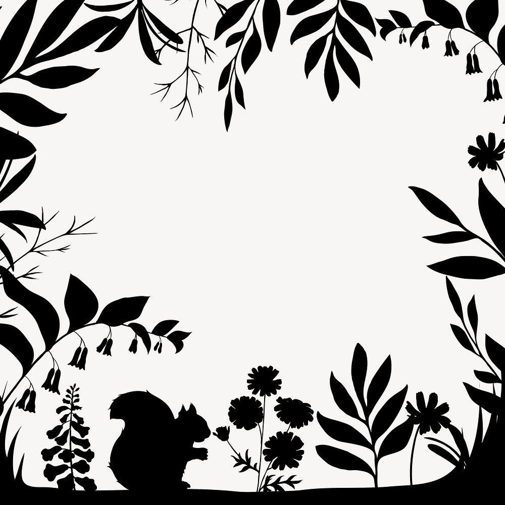 Silhouette forest frame, nature background, collage element psd