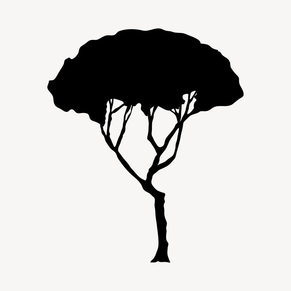 Umbrella pine tree silhouette, plant collage element vector