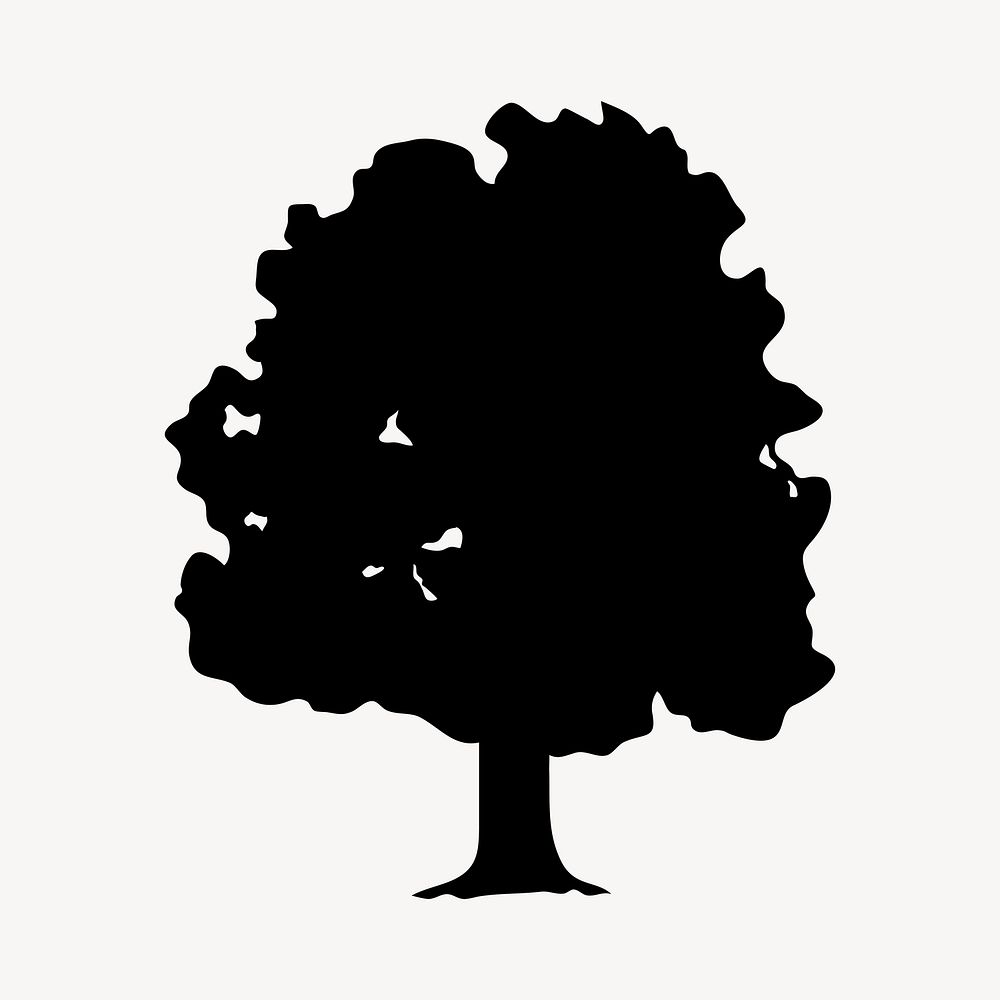 Silhouette oak tree collage element vector