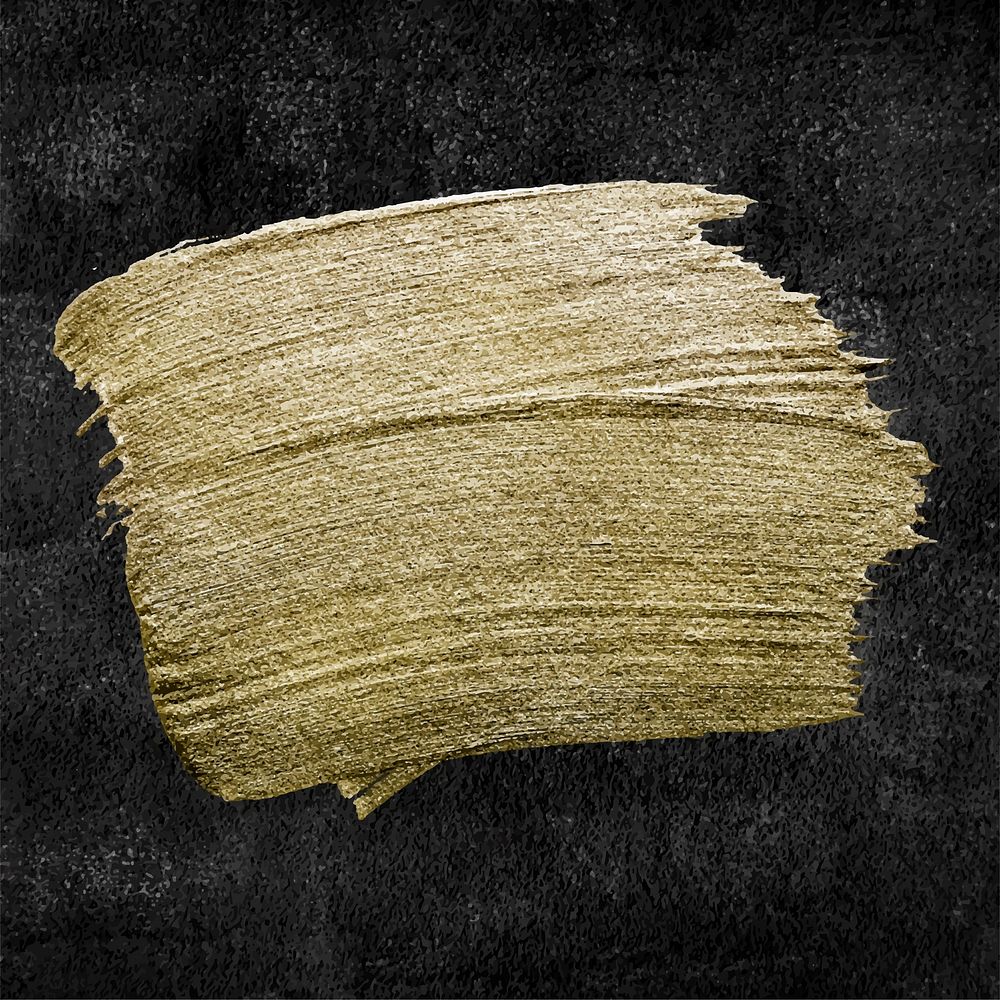 Metallic gold oil paint brush stroke texture on a black background vector