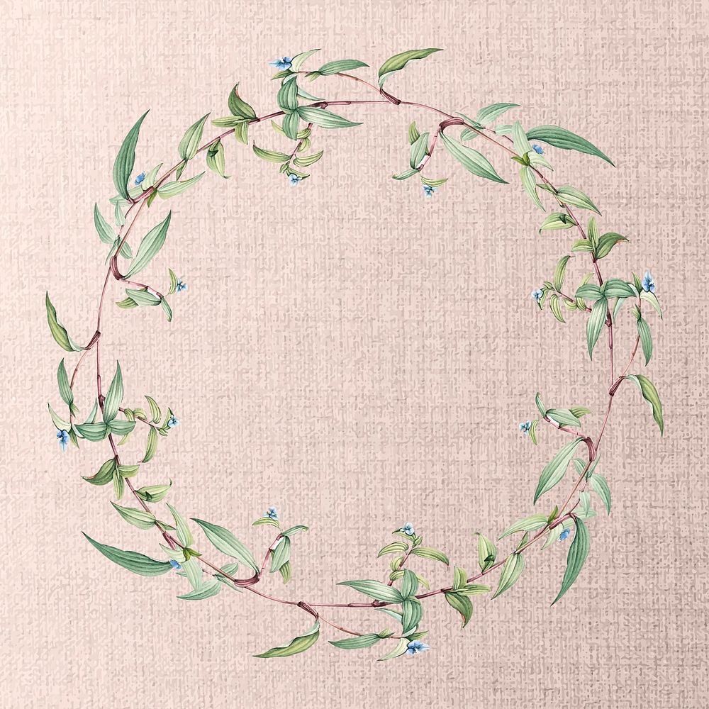 Botanical green wreath on a pink weaved background vector