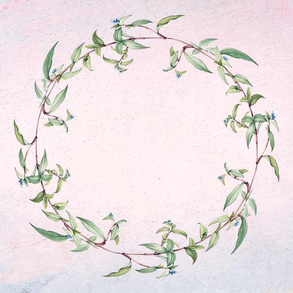 Botanical green wreath on a pink fabric vector
