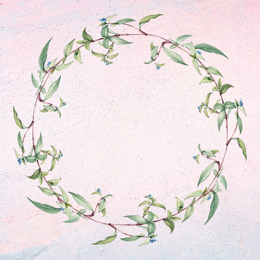 Botanical green wreath on a pink fabric illustration