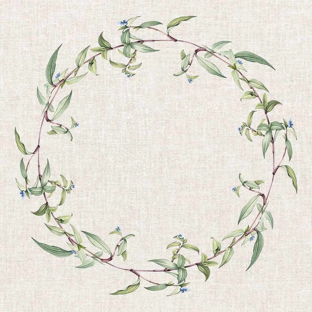 Botanical green wreath on a weaved background vector