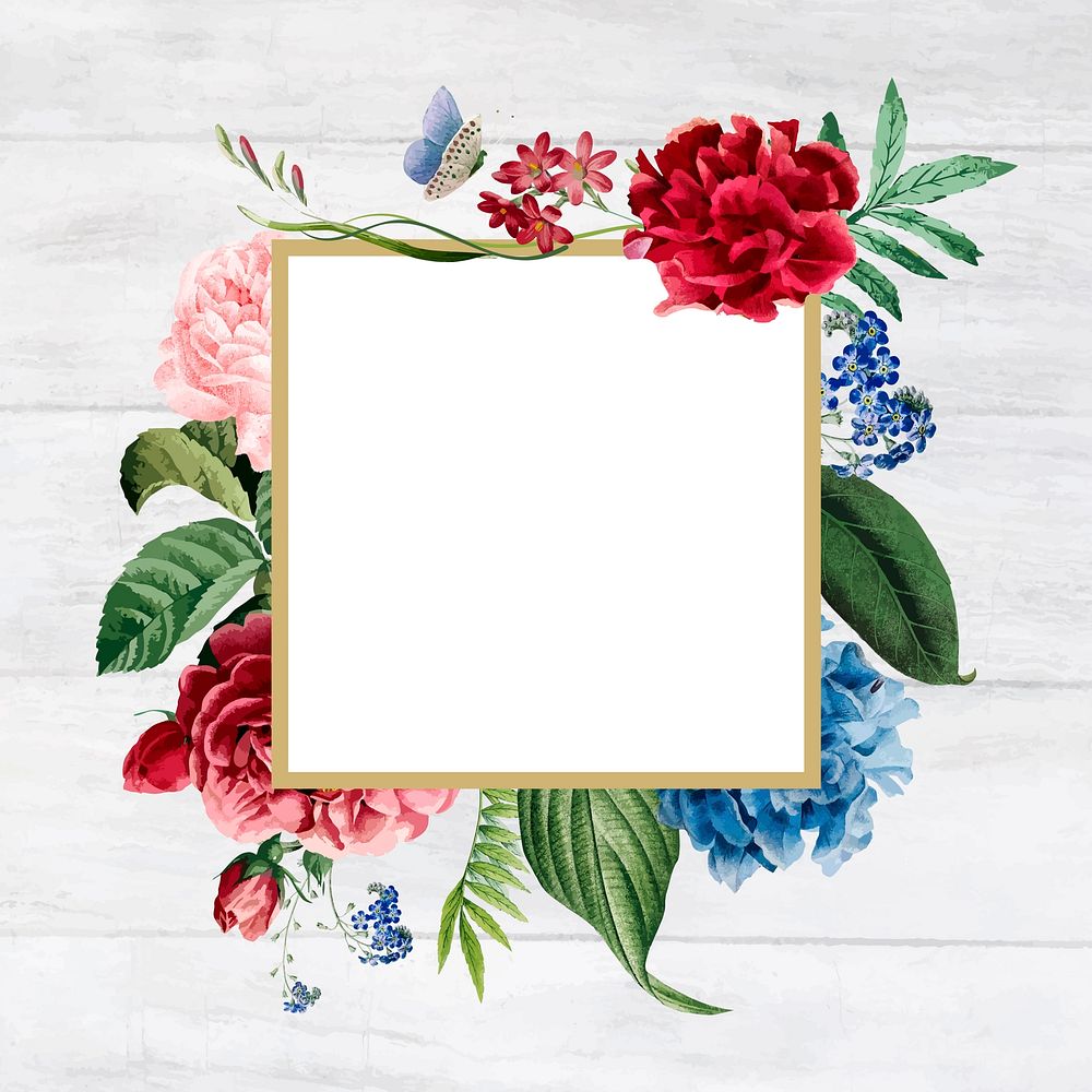 Floral square frame on a wooden background vector
