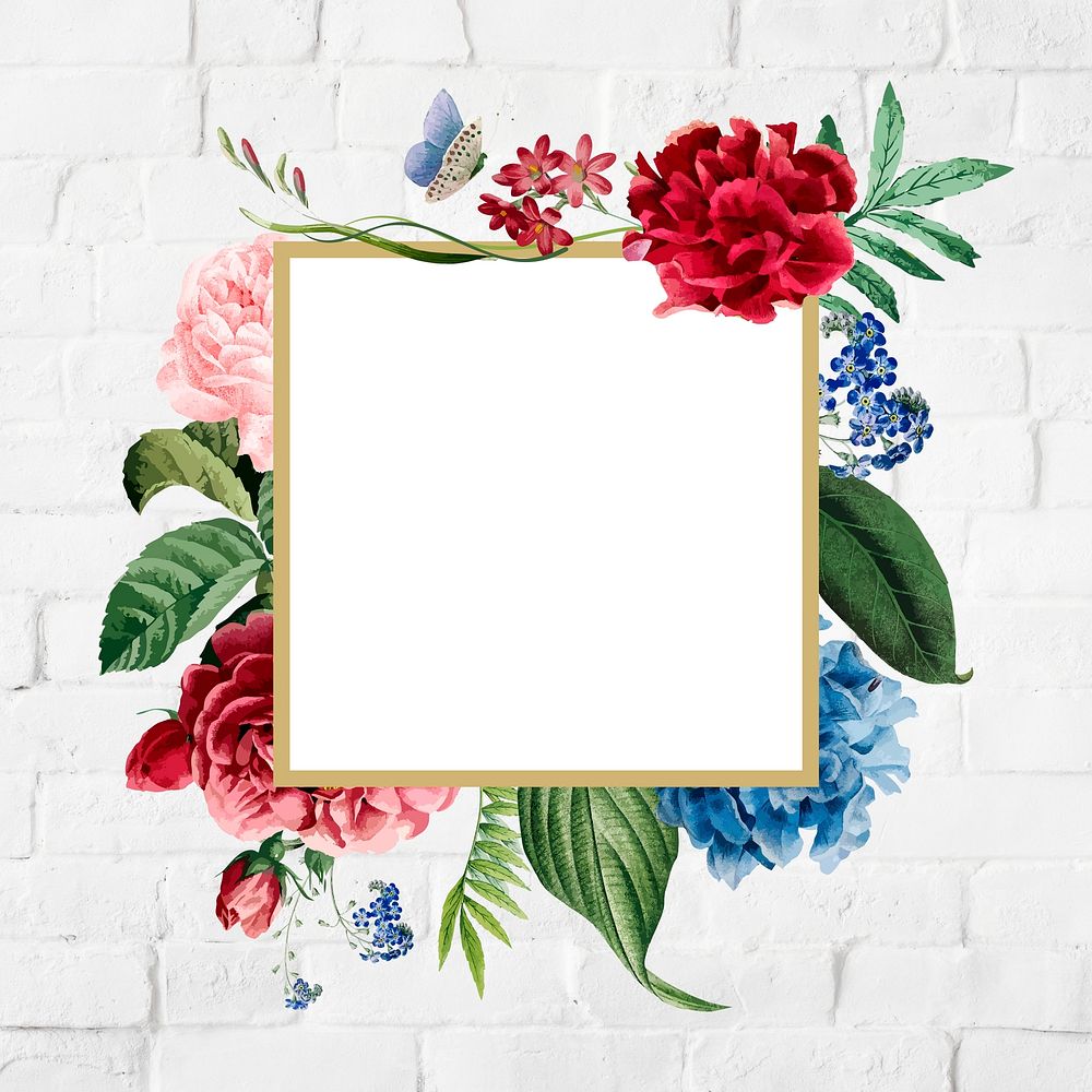 Floral square frame on a brick wall illustration