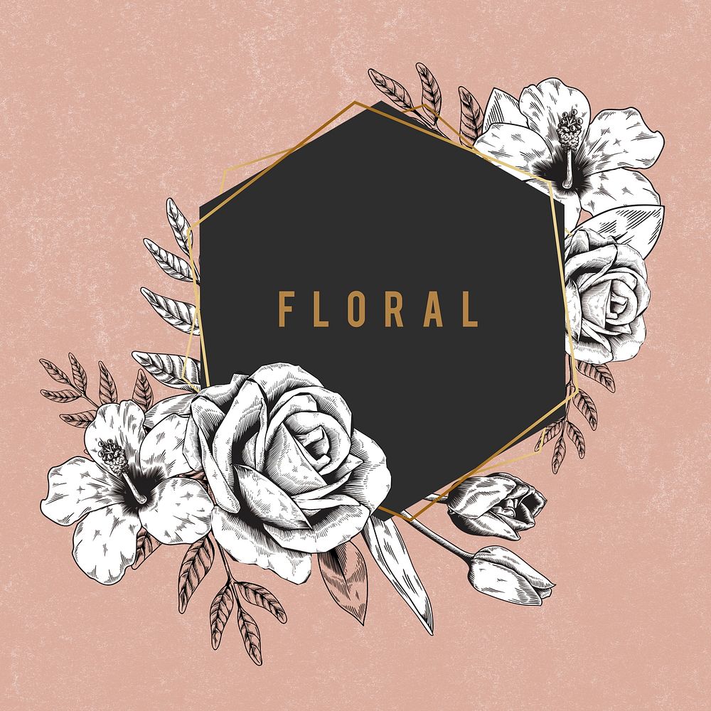 Floral frame on pink background illustration