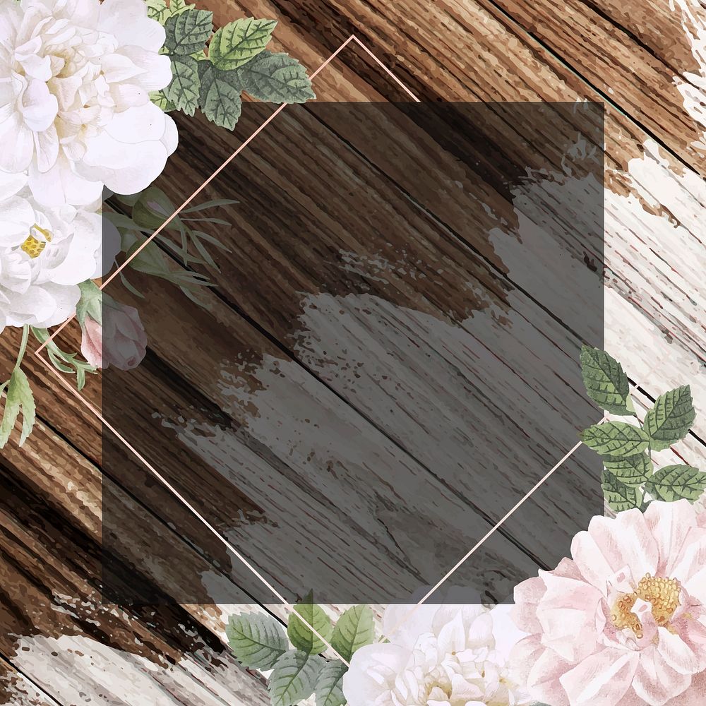 Frame on a wooden background with musk rose vector