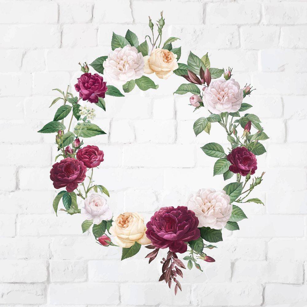 Floral wreath on a white brick wall vector