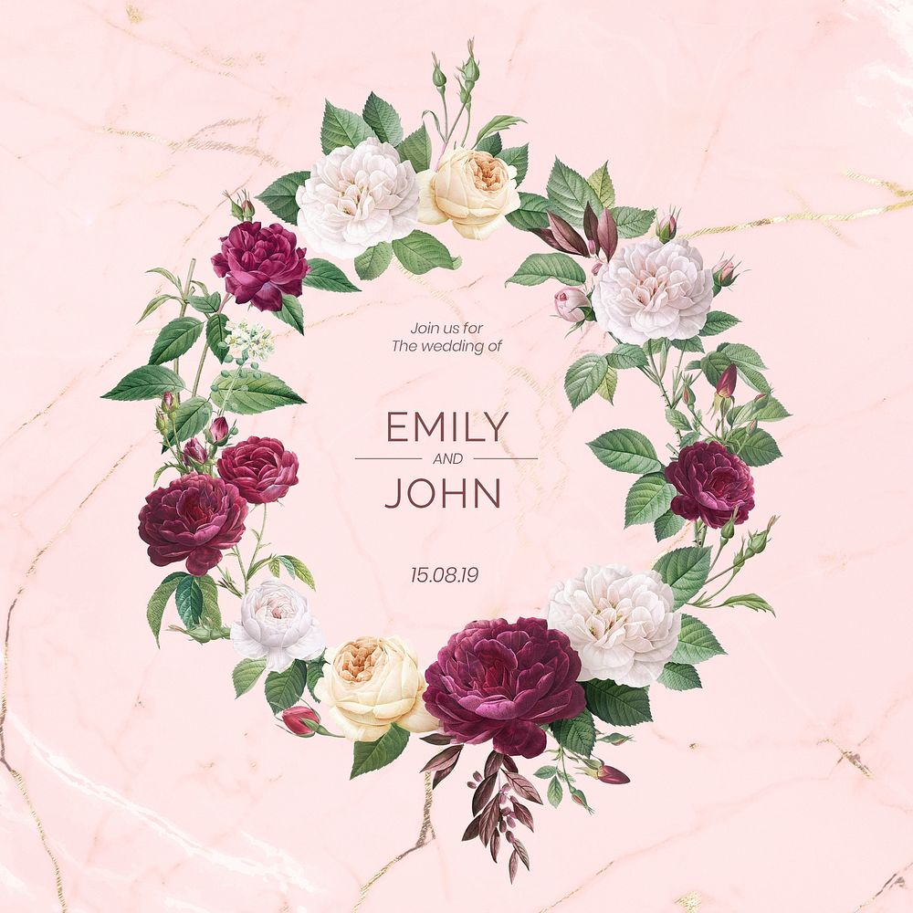 Floral wreath on a marble textured background illustration