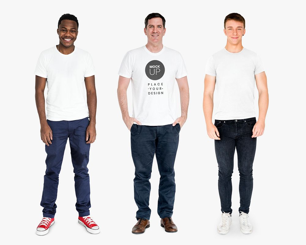 Happy diverse men wearing shirt mockups