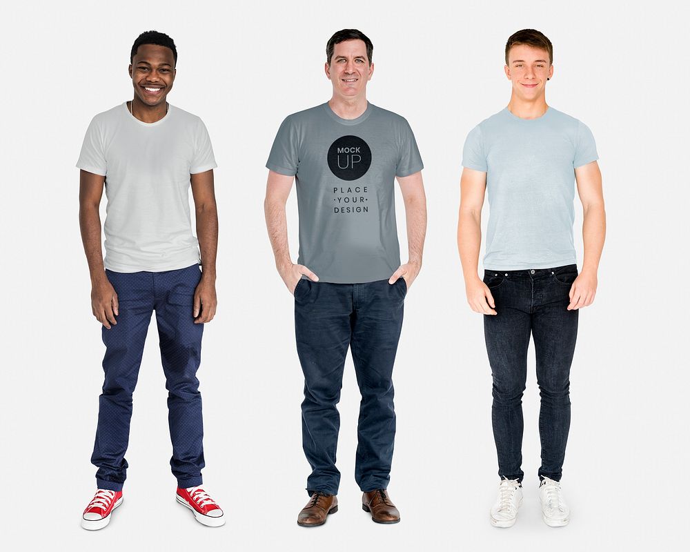 Happy diverse men wearing shirt mockups
