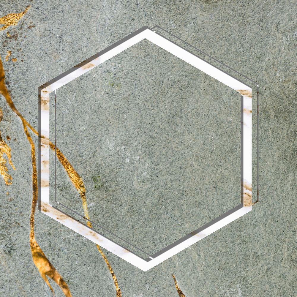 Hexagon frame on green marble background