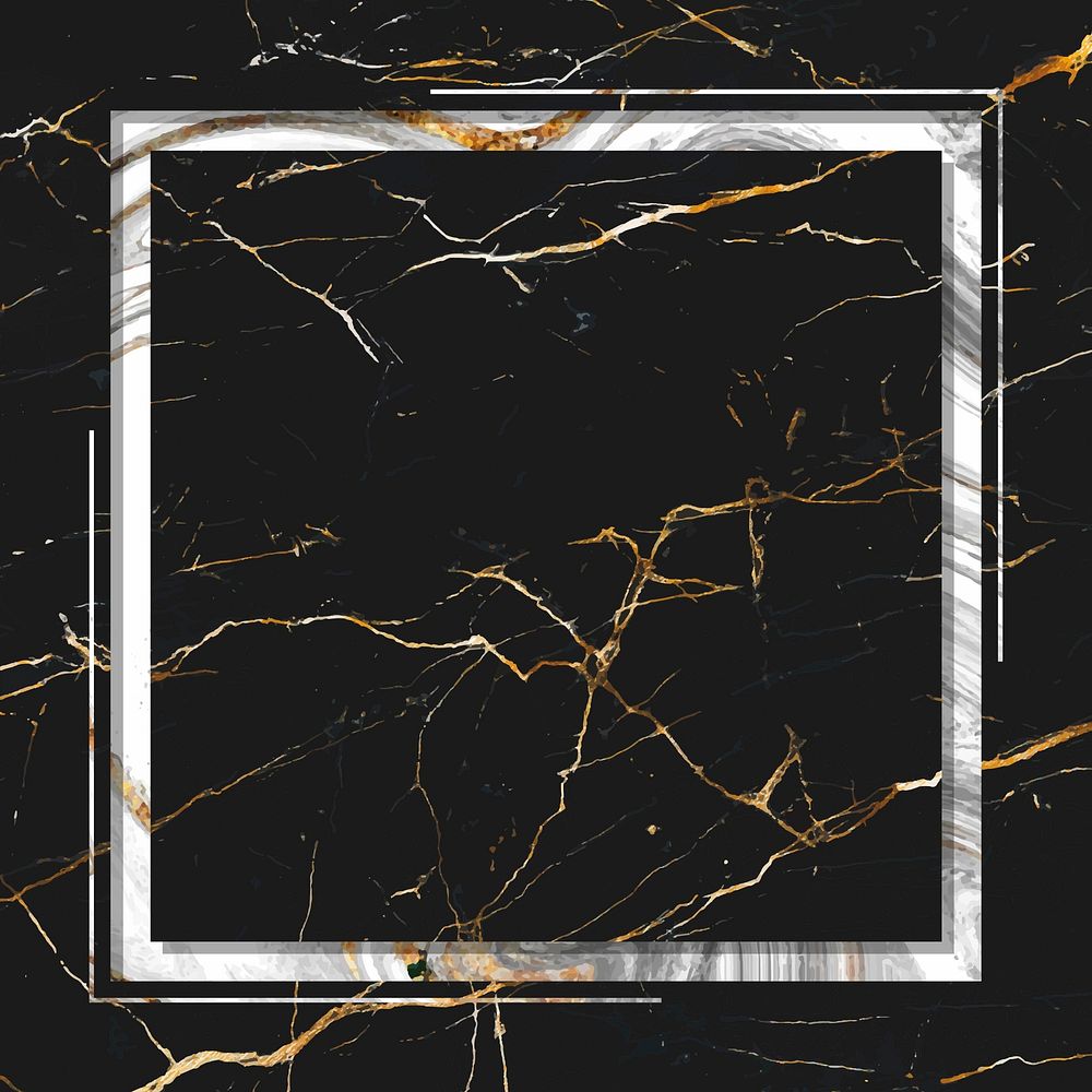 Square frame on black marble textured background vector