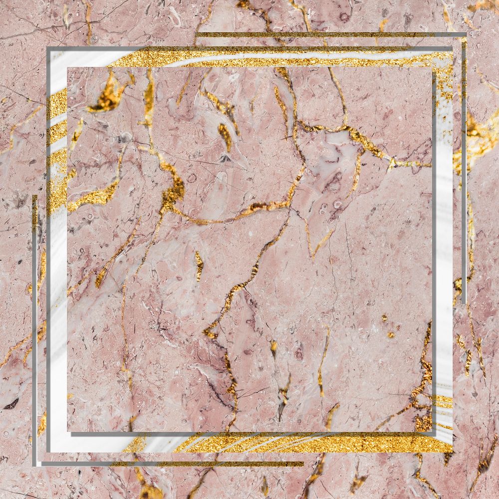 Square frame on pink marble textured background