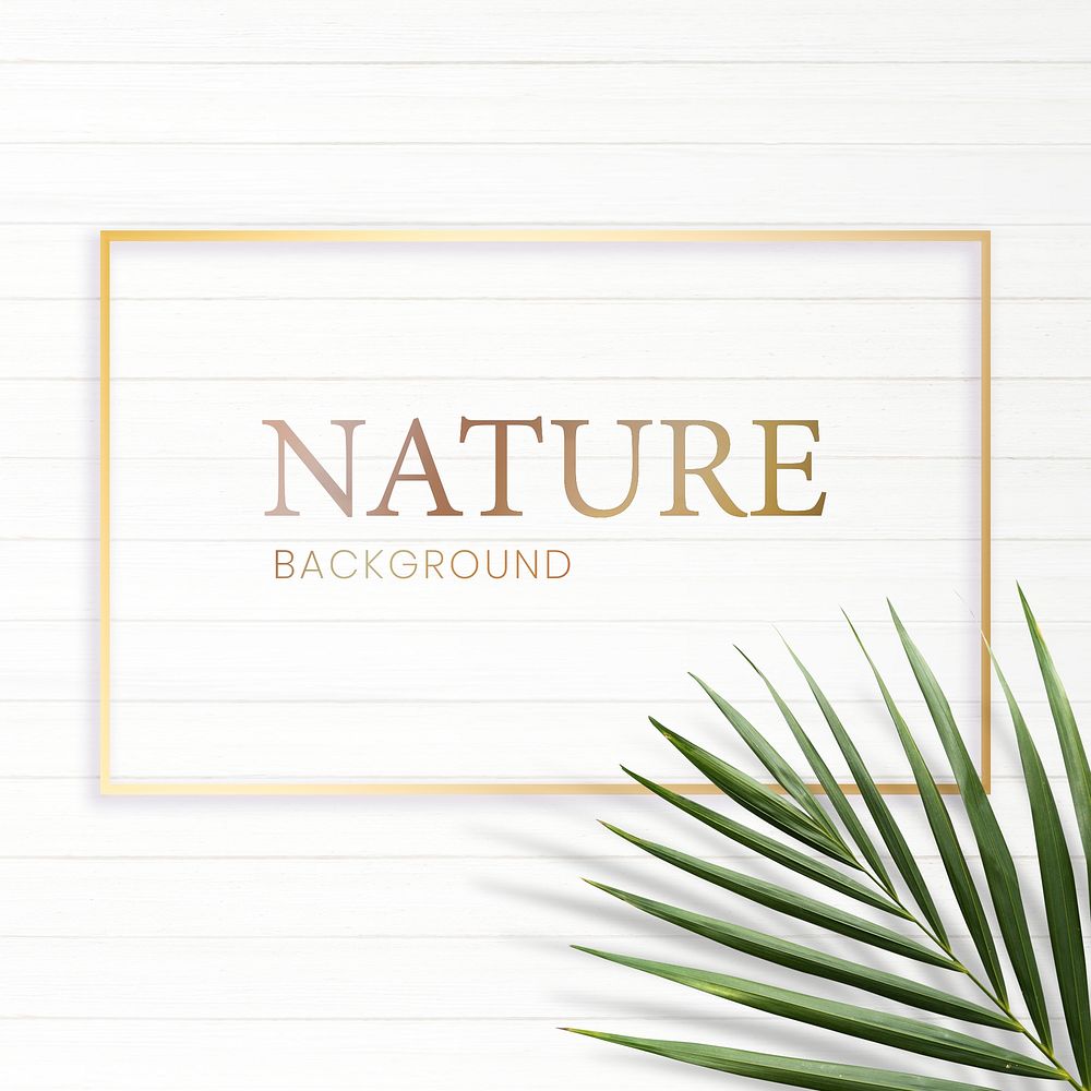 Rectangle golden nature frame on a white wooden board
