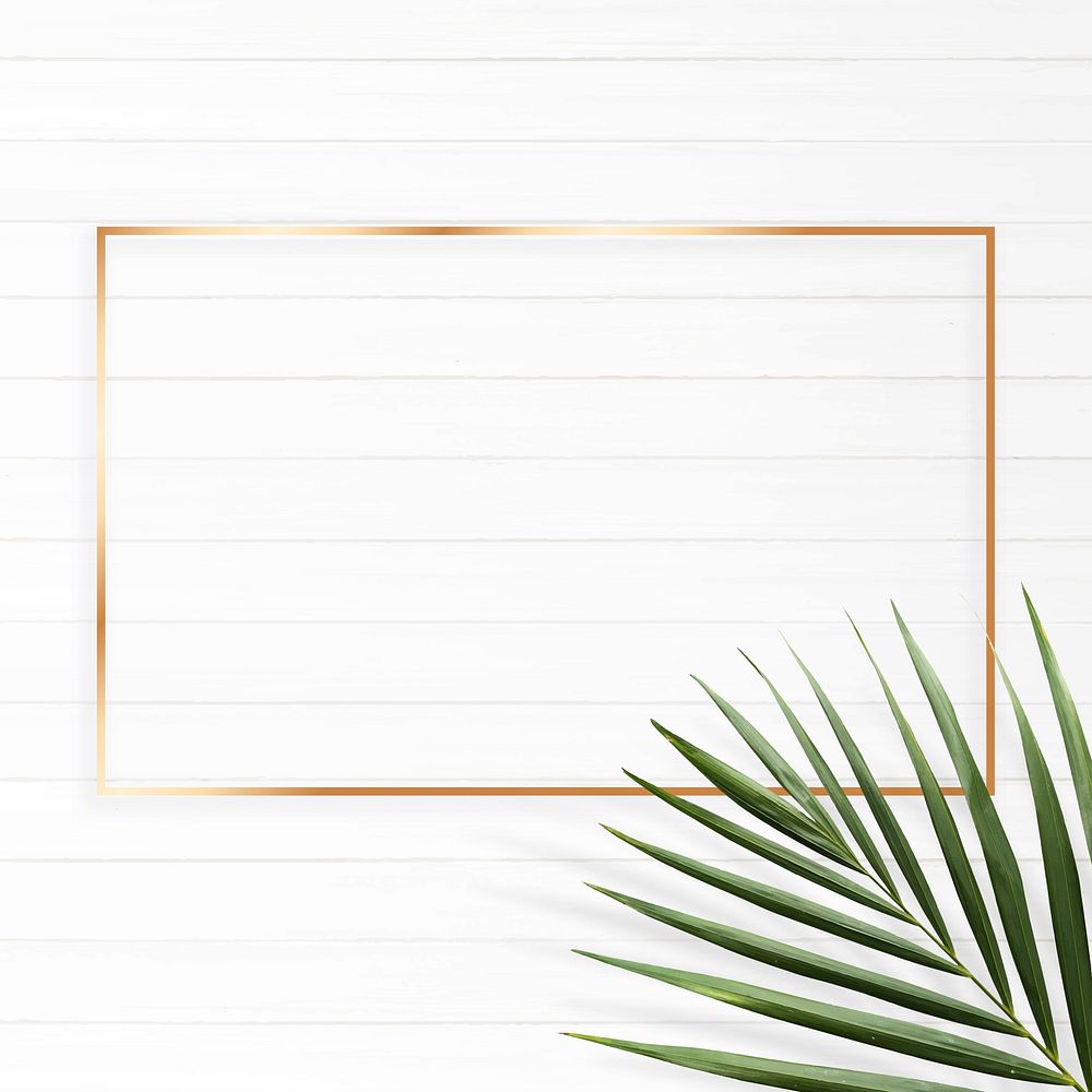 Rectangle golden nature frame on a white wooden board vector