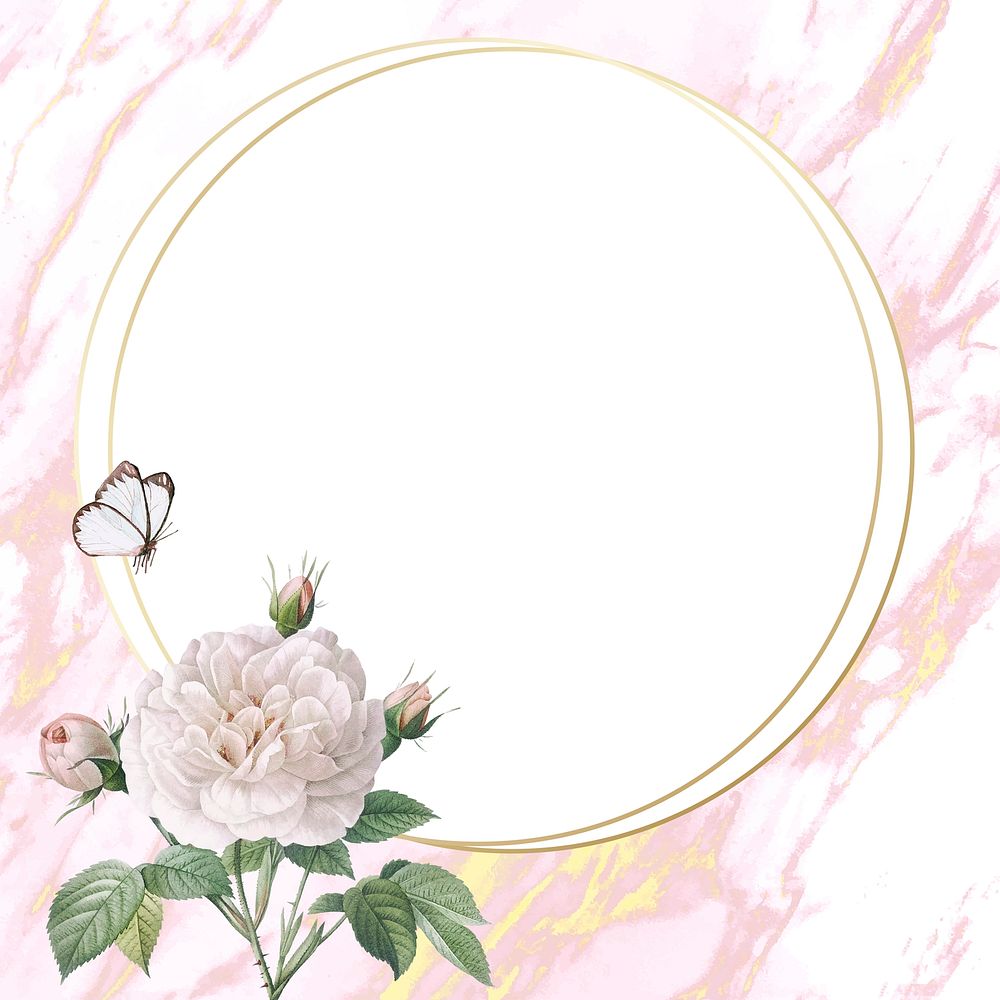 Round flower frame on marble background vector