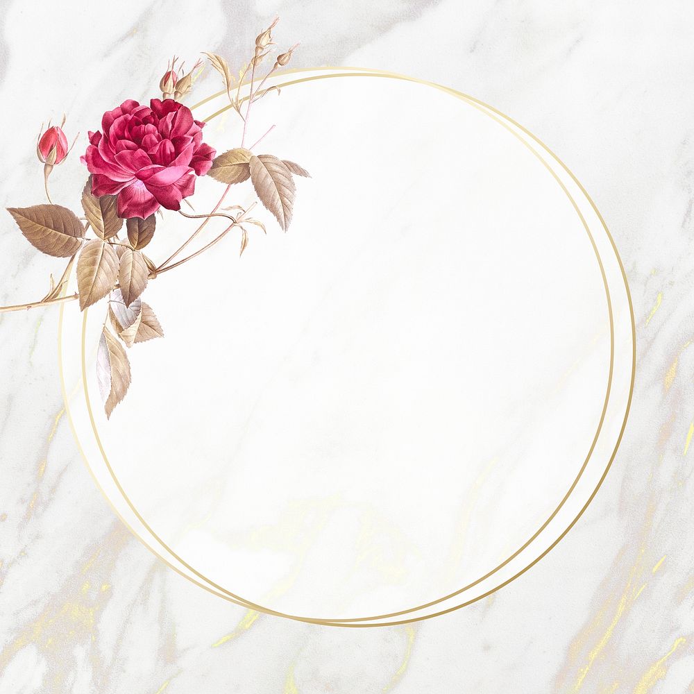 Round flower frame on beige marble background illustration