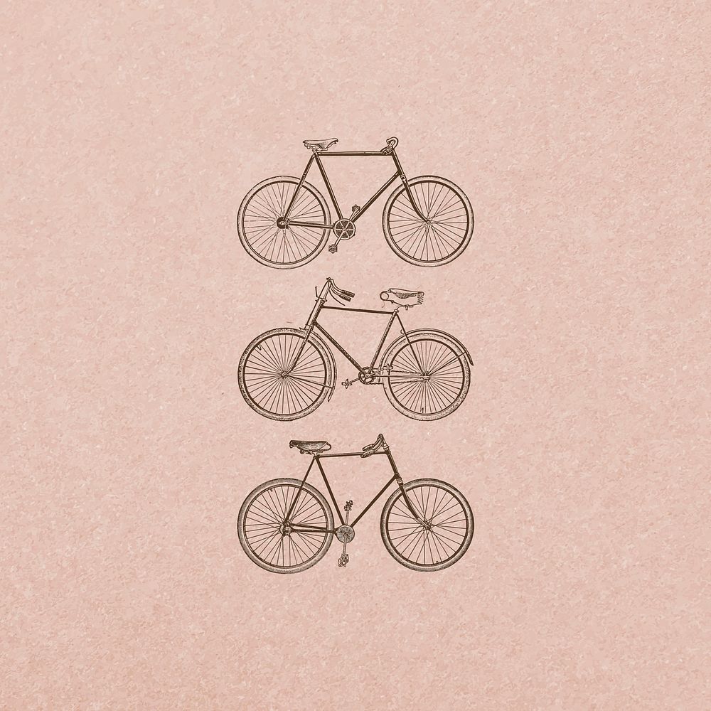 Vintage two wheel bicycles set poster vector