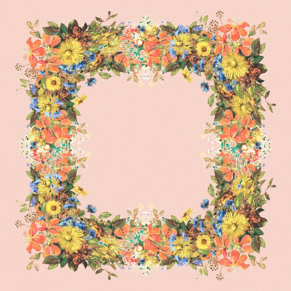 Square shaped floral frame on a wall textured background illustration
