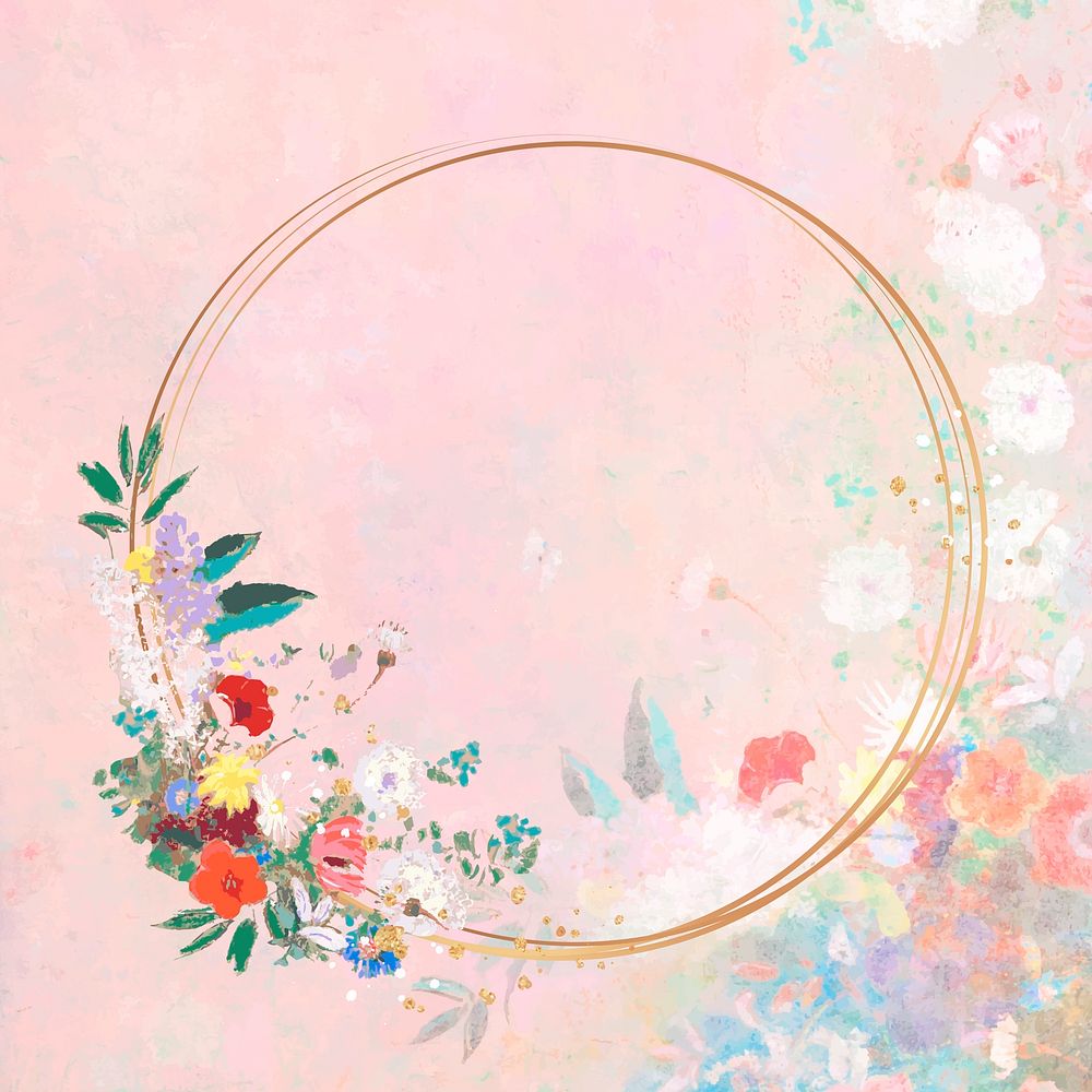 Round gold frame on pastel pink background vector