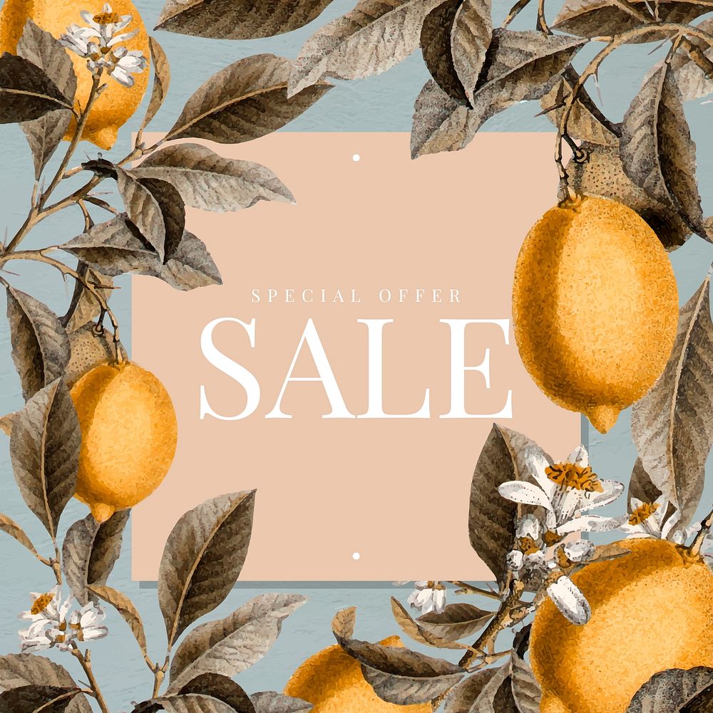 Tropical sale sign with lemons vector