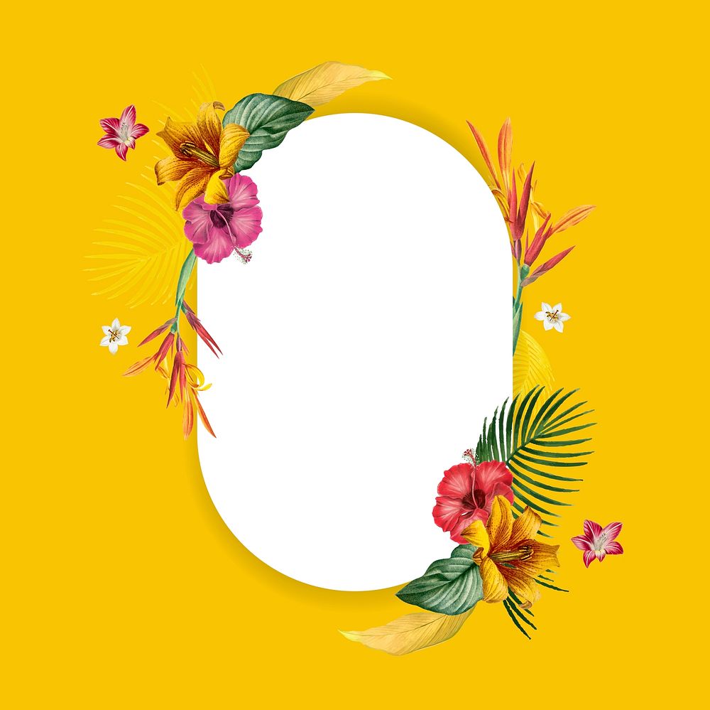 Tropical oval frame on yellow background vector