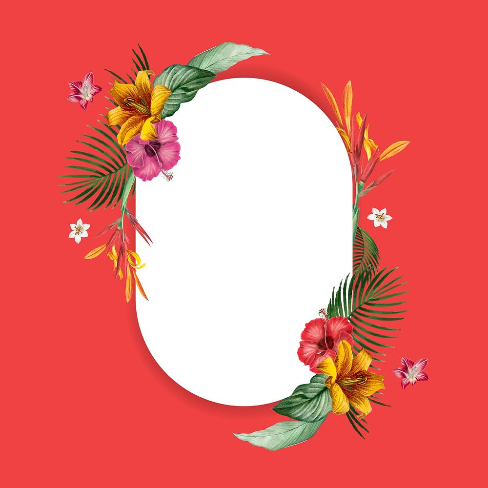 Tropical oval frame on red background vector