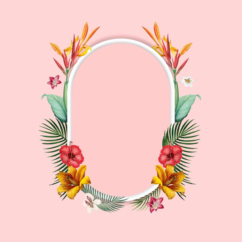 Tropical oval frame on pink background